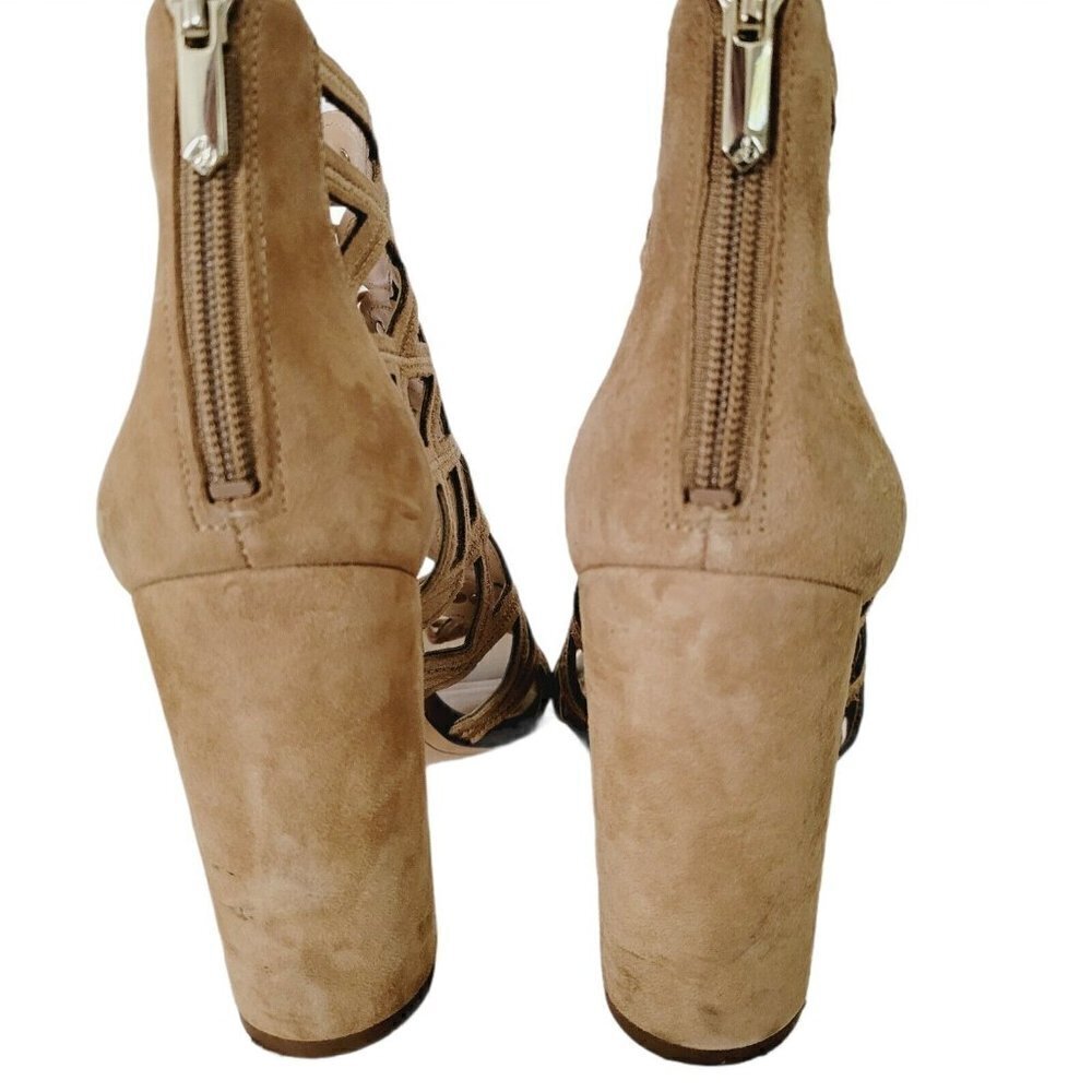 SAM EDELMAN Sz 8.5 Yeager Bootie Cage Leather Sandal Oatmeal Cutout Block Heel - Picture 5 of 9